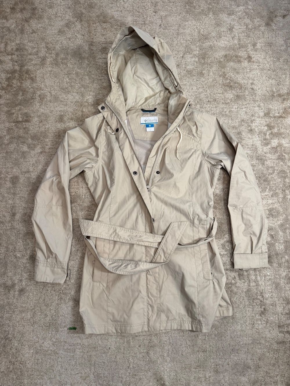 Columbia Women's Beige Hooded Raincoat with Belt Size S